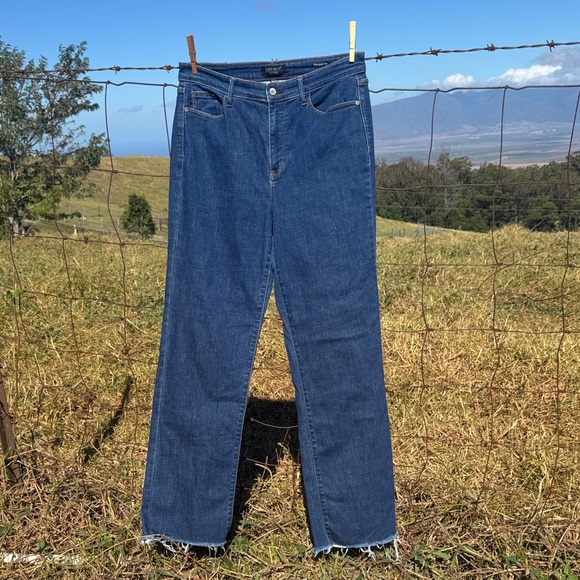 Judy Blue Straight Fit Jeans 15/32 Dark Blue Raw Frayed Hem High Rise - Picture 2 of 9